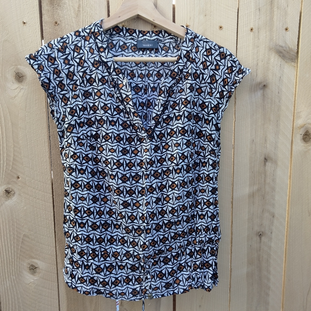 Yessica Geometric Print Cap-Sleeve Lightweight Blouse Women's Size EUR 36 (XS/S)